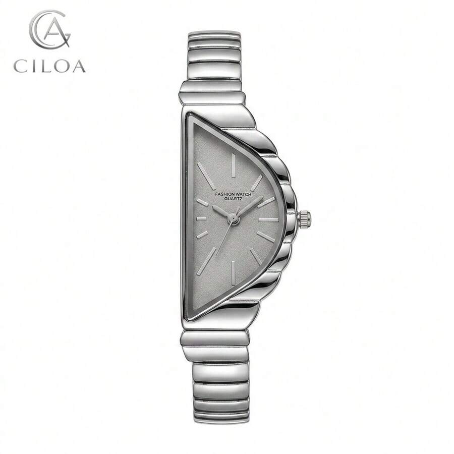 1pc Triangle Dial Women's Watch, Silver Stainless Steel Strap Quartz Watch, Niche Light Luxury Vintage Elegant Wristwatch - 灰色 - 查看 1