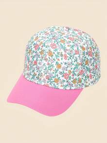 Spring/Summer Girls Baseball Cap, Floral Colorblock Baseball Cap, Digital Print Baseball Cap, Sun Hat, Curved Brim Hat - Patchwork Small Floral Pattern - View 4
