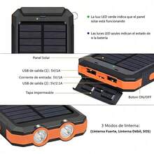 Cargador Solar de Uso Rudo 20000mAh Batería Portátil Antigolpes IP67 con Brújula para Orientación Linternas LED de Señal SOS para Mochileros Senderistas Aventureros Festivales y Emergencias compatible con Dispositivos  15 14 13  S24  Redmi y - 1 unidad - Ver 2