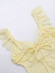 Minimalist Sexy Ruffled V-Neck Lace-Up Stretch Dress Sleeveless Slim Dress, Gatherings, Parties, Travel, Vacation, Beach - 黃色 - 查看 10