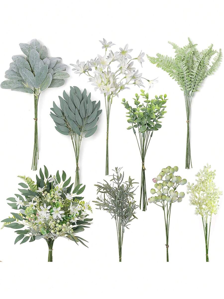 28/14/1 pezzo - Set di steli di verde artificiale, profumo di rami verdi artificiali, foglie di eucalipto miste artificiali, include 8 tipi di piante e fiori finti, adatto per profumo da sposa, centrotavola, composizioni floreali, profumo fai-da-te, decorazione per la casa, decorazione per ristoranti, decorazione per hotel, decorazione per camera da letto, decorazione per soggiorno, composizioni floreali da sposa e decorazione da tavolo (stili casuali)