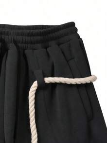 HEYKESON 2pcs Men's Thick Cable Knit Tassel Drawstring Wide Leg Sweatpants, Loose Casual Style Long Pants - Multicolor - View 5
