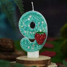 1pc Ritual Number Birthday Candle, Strawberry Decorated Cake Candle, 0-9 Mint Blue Glitter Number Candle, Suitable For Birthday Cake And Big Holiday Party, Unisex - Mint Blue - View 11