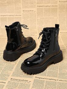 Winter Women's Comfortable Fashion Versatile Ankle Boots, Thick Lined Solid Color Ankle Boots, Snow Boots. - Black - View 1