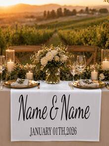 Customized Wedding Table Runner, Suitable For Sweetheart Table Decor, Customizable Name, Perfect For Newlywed Table Decoration And Coordinated Venue Arrangement, Creating Sweet Romantic Event Details And Customized Wedding Display - White - View 6