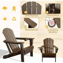 Adirondack Chairs Set Of 2, Plastic Adirondack Chair, Adirondack Chairs, HDPE Adirondack Chair, Folding Adirondack Chairs, Outdoor Chairs With Cup Holder For Lawn Patio Deck Fire Pit -Brown-XY909421 - Default - View 5
