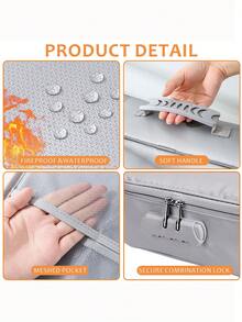 Document Bag With Lock, Fireproof 3 Layer File Storage Case With Water Resistant Zipper, Portable Travel Home Organizer For Laptop Files Certificates - 黑色 - 查看 7