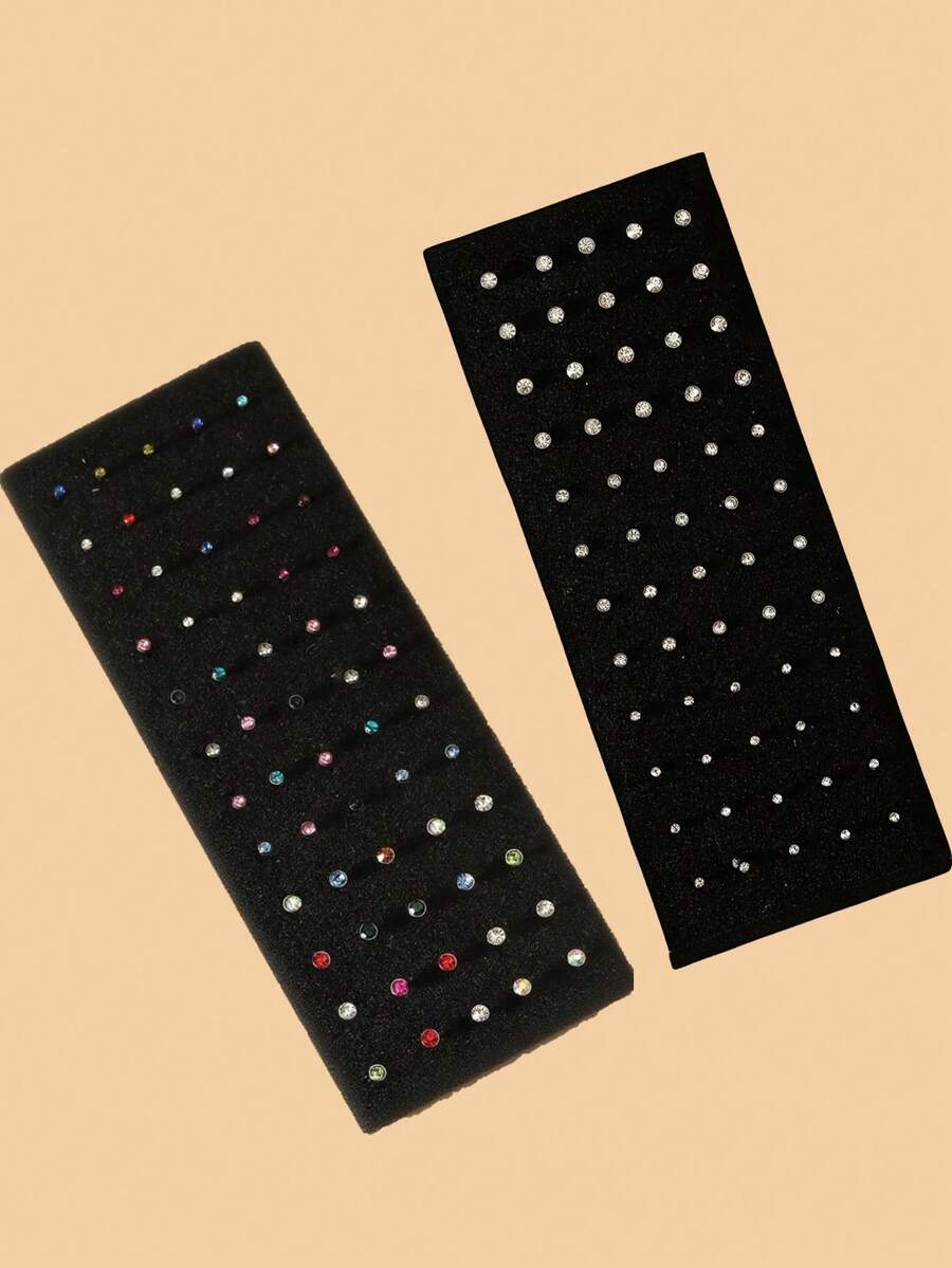 60pcs 2-Piece Set Straight Nose Studs, Small, Medium, Large - Silver + Multicolor - View 1