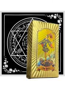 Luxury Gold Foil Imitation Tarot Cards, Waterproof PVC Anti-Wrinkle Vintage Tarot Deck, Divination Cards Suitable For Beginners, Gift For Tarot Enthusiasts, High-End Gift Item Suitable For Collection And Divination Use - Multicolor - View 9