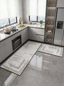 1pc Wabi-Sabi Line Pattern Absorbent Kitchen Mat, Suitable For Kitchen, Living Room Carpet, Non-Slip Bathroom Mat, Laundry Room, Bedroom, Indoor/Outdoor, Office, Lobby, Door Mat, Area Rug, Holiday Decor, Hallway Carpet, Study And Gaming - Light Grey - View 6