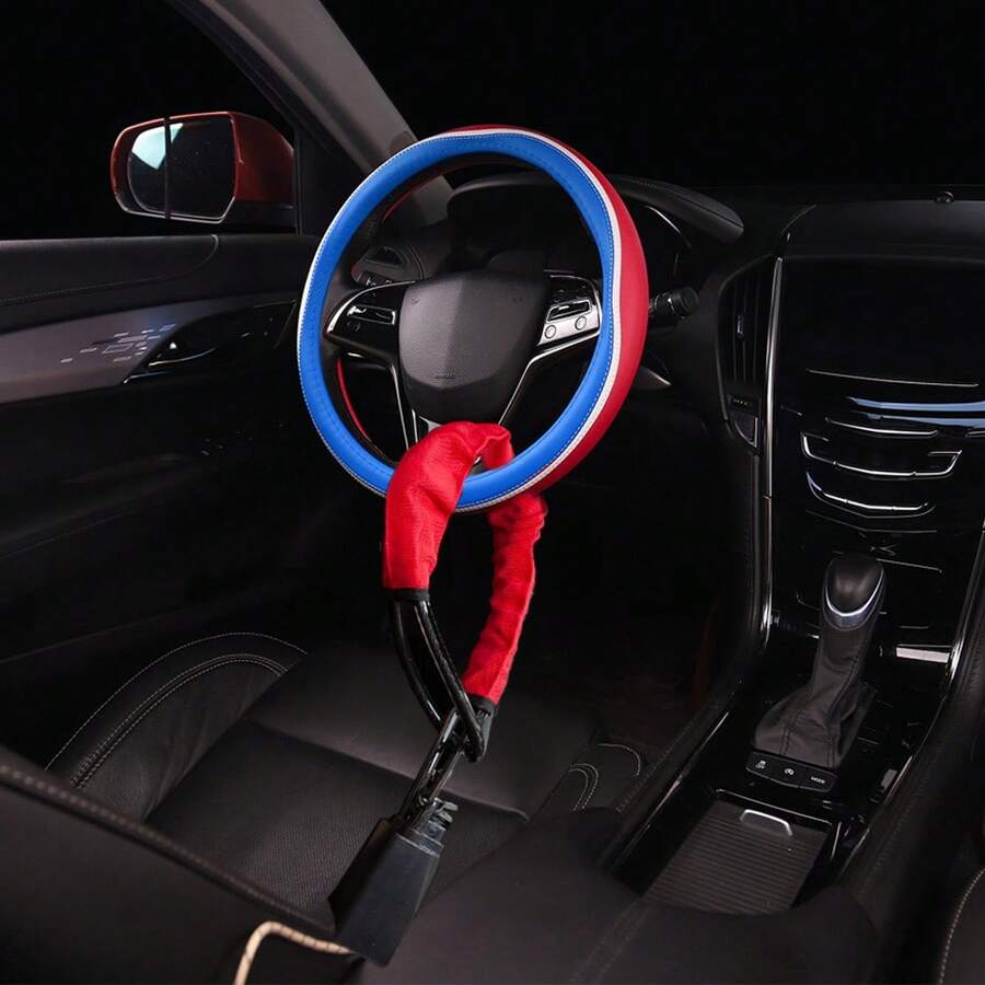 Car Steering Wheel Lock Anti-Theft Device, Adjustable Retractable Steering Wheel Lock, High Strength Steel Construction, Heavy Duty Security Lock For Cars, SUVs & Trucks, Portable Auto Security Protection Accessory For Daily Parking And Travel Use - Multicolor - View 1
