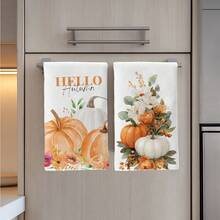 2件裝 Hello Autumn 南瓜印花超細纖維柔軟廚房毛巾，40*60cm 長方形抹布、桌布、手巾，廚房裝飾、家居裝飾，鄰居喬遷禮物，廚房餐巾與抹布，廚房浴室家居必需品 - 橘色 - 查看 7