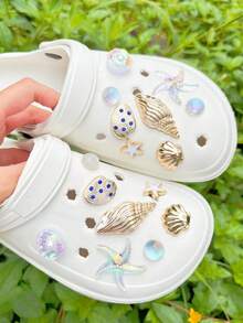 16pcs Gold Conch Shell Accessories, Transparent Starfish, Gold Shell Detachable Shoe Charms, Fashionable And Elegant, Suitable For Perforated Sandals - Multicolor - View 4