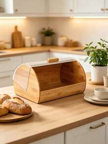 1pc Wooden Bread Storage Box With Transparent Flip Cover, Dust-Proof And Moisture-Locking. Large Capacity Design, Can Store All Kinds Of Bread, Smooth Opening And Closing, Keep Food Clean And Hygienic - Multicolor - View 2
