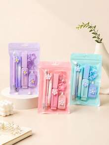 Set de papelería floral minimalista multifuncional de 7 piezas - Accesorios para el cabello para volver a la escuela - Multicolor - Ver 1