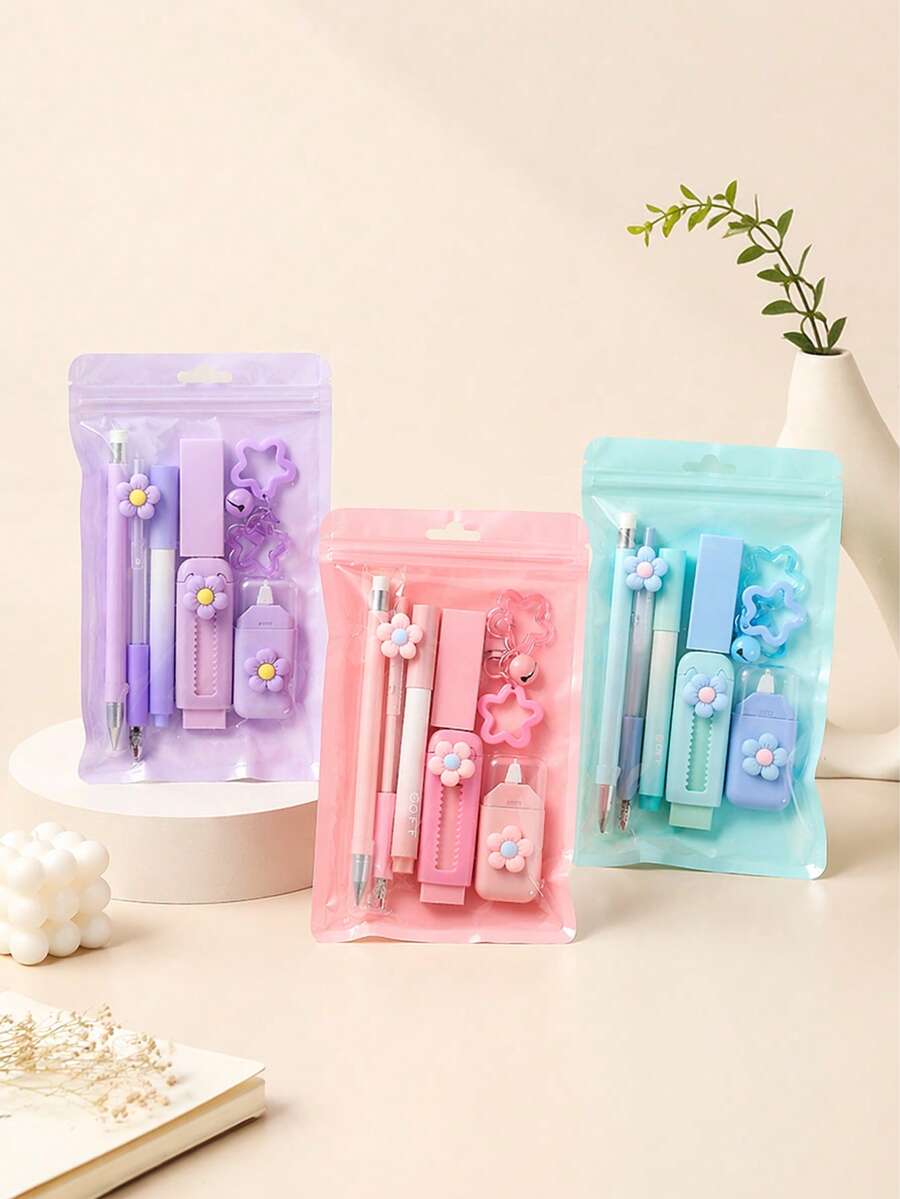 Set de papelería floral minimalista multifuncional de 7 piezas - Accesorios para el cabello para volver a la escuela - Multicolor - Ver 1
