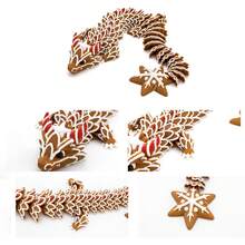 3D Printed Fully Articulated Christmas Gingerbread Dragon Figurine, 3D Icing Texture, Snowflake Decorated Dragon Tail, Desktop Home Atmosphere Decor, Stress Relief Toy, Niche Christmas New Year Gift Collectible Ornament - Multicolor - View 7