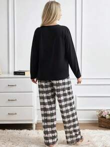 Women's Printed Pajama Set Fabric Soft Breathable Comfortable Sleepwear and Loungewear Set - 黑色 - 查看 3