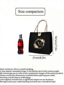 1pc Minimalist Letter Print Canvas Tote Bag, Multipurpose Portable Teacher's Handbag, Women's Gift, Graduation Gift, Letter Pattern Gift Bag, Large Capacity Women's Handbag With Printed Pattern, Reusable Shopping Bag Suitable For Daily Use, Vacation, Commuting To Work, Travel - Multicolor - View 2