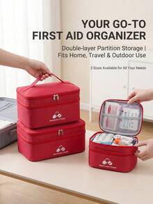 1pc Red, Navy Blue, Gray, Green Portable Double-Layer First Aid Kit, Epidemic Prevention And Health Kit, Household Life Saving Kit, Outdoor Emergency Epidemic Prevention And Storage Kit - Multicolor - View 5