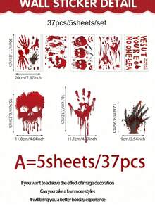 9sheets Scary Halloween Window Stickers, Bloody Hand And Footprint Halloween Floor Stickers, Spooky Bloodstain, Eyeball, And Ghost Shadow Stickers-Perfect For Bathrooms, Walls, And Room Decor. Halloween Home Decor. Scary-Style Halloween Window Decals - Multiple Styles - View 12