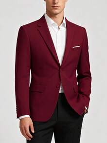 Men's Suit Jacket, 2-Button Elegant Solid Color Slim Fit Single-Breasted Party Formal Business Suit - Burgundy - View 9