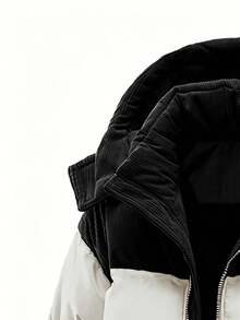1pc Men's Winter Hooded Padded Coat, Standard Fit Corduroy Patchwork Casual Warm Coat - Beige - View 5