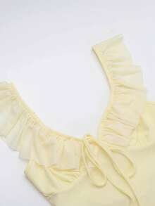 Minimalist Sexy Ruffled V-Neck Lace-Up Stretch Dress Sleeveless Slim Dress, Gatherings, Parties, Travel, Vacation, Beach - 黃色 - 查看 9
