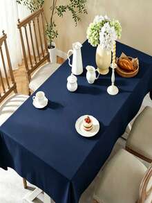 1pc Dust-Proof & Wrinkle-Resistant Rectangular Polyester Solid Color Tablecloth For Dining Room, Kitchen, Coffee Table, Conference Room, Desk, Wedding Banquet, Birthday Party, Home Decor, Study - Royal Blue - View 12