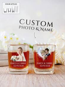 1個/12個個性化婚禮烈酒杯，2盎司玻璃材質，可自定義照片和姓名，伴娘伴郎禮物，照片紀念品，人臉圖案烈酒杯，婚禮派對贈品，訂婚派對裝飾 - 方杯 - 查看 1