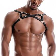Arnés de pecho Bulldog para hombre, accesorio de arnés sexy ajustable de cuero PU para hombre, adecuado para atuendo de fiesta rave, cosplay, estilo gótico callejero, discoteca - Negro - Ver 7
