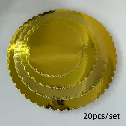 20入金色圓形蛋糕底盤，6、8、10、12英吋蛋糕底座盤，每尺寸5入，適用烘焙蛋糕，金色，適合情人節、婚禮、生日蛋糕裝飾