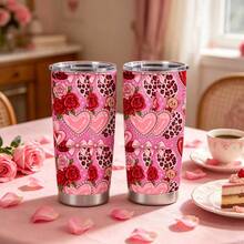1pc 20oz Pink Leopard Heart Rose Bear Stainless Steel Tumbler With Lid Insulated Coffee Travel Mug Reusable Water Cup For Women Girls Gift Birthday Bachelorette Party Bridal Shower Labor Day Halloween Thanksgiving Christmas New Year - Multicolor - View 2