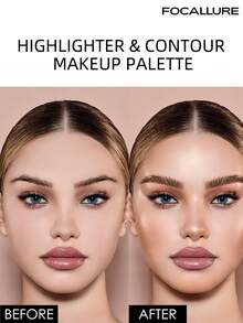 FOCALLURE Palet Makeup 2-in-1 Highlighter & Contour 8g, Contour Matte Halus Tahan Lama, Ditambahkan Pengikat Premium Ramah Kulit, Proses Pelapisan Merata, Dapat Dibangun untuk Warna Alami, Efek Contouring Tahan Lama, Membentuk dan Mencerahkan dalam Satu Palet - #02 Kilauan Alami & Kopi - View 4