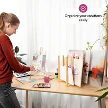 Bambus Leinwand Aufbewahrungsregal zum Trocknen und Ordnen von Kunstwerken, leichtes Holzgestell mit herausnehmbaren Staeben fuer Atelier, Galerie, Klassenzimmer und Zuhause, klare Ordnung fuer Bilder - Kleiner Aufbewahrungsständer aus Segeltuch - Übersicht 6