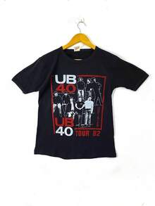 Vintage 80s 1982 UB40 One In Ten World Tour Album Singles English Pop Reggae Band Rare Design Big Image Icon Hip Hop Rapper Promo T-Shirts - Black - View 1