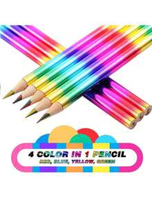10pcs/20pcs Rainbow Colored Wooden Pencils, 4-In-1 Rainbow Pencils, Suitable For School, Students, Teachers, For Sketching, Doodling, Coloring, Painting, Back To School Season - Sets - View 3