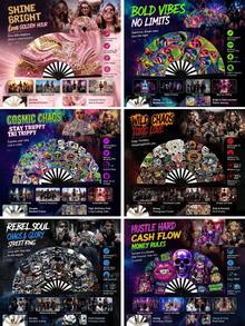 多款可選，大尺寸折疊電音派對扇，塗鴉圖案折疊手扇，便攜式 EDM 音樂節配件，適用萬聖節與主題派對，可折疊電音手持扇，大尺寸塗鴉/骷髏圖案設計，輕巧便攜配件，適合 EDM 音樂節、萬聖節派對、活動與海灘 - A - 查看 1