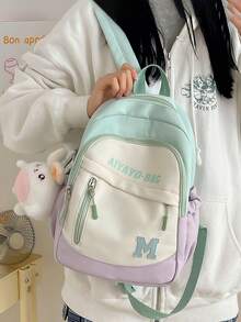 1/5pcs Cute Travel Student Backpack, Solid Light Blue With Cartoon Pattern, Lightweight Polyester Fabric, All-Season Casual Style, Unisex For Adults, Suitable For Daily Commute, Outdoor Travel And Sightseeing - Multiple Styles - View 6