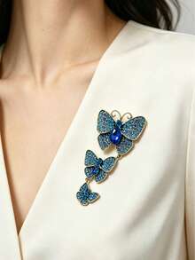 1pc Butterfly Rhinestone Brooch Niche Design Long Suit Rhinestone Vintage Insect Pin High-End Butterfly Brooch - Multicolor - View 1