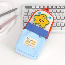 1pc Back To School Student Stationery Storage Bag, Colorblock Face Embroidered Backpack Shape, Large Capacity Waterproof Pencil Case, Foldable Portable Organizer For School And Office, Star Pencil Pouch, Multi-Function Pencil Box Storage Bag For Elementary School Girls - Multicolor - View 6