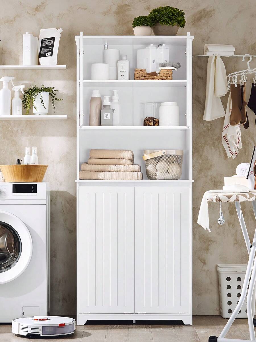 SoBuy Bathroom Tall Cabinet With 2 Laundry Baskets, White, 70 Cm Width X 37 Cm Depth X 170 Cm Height. Home Decor For Bathroom, Bathroom Organizer, Bathroom Accessories For Summer Bathroom - 白色 - 查看 1