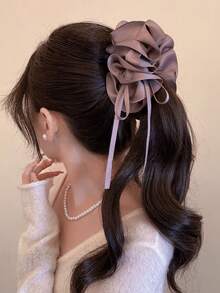 1pc Women's Ruffle Edge, Korean Soft Style High-Gloss Satin Hair Claw, Suitable For All Seasons - Multicolor - View 3
