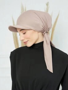 1件式女款即穿式全方位素色經典百搭阿拉伯時尚休閒棒球希賈布頭巾帽，適合日常防曬、遮陽、涼感與防紫外線 - 米色 - 查看 5