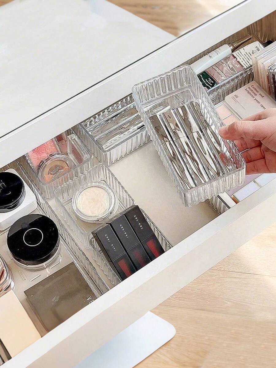 10/9/7/6/4/1 Pc Clear Cosmetic Drawer Organizer, For Vanity, With 5 Different Sizes Clear Plastic Drawer Organizers, Makeup Display Case, Classified Storage Container, Suitable For Placement On Dressing Tables, - Transparent - View 1