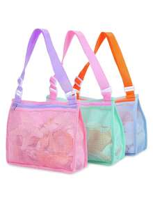 1pc Mesh Beach Bag Shell Storage Pouch, 20cmx24cm Beach Shell, Beach Play Wearable Storage Bag (Small Size) - Multicolor - View 3