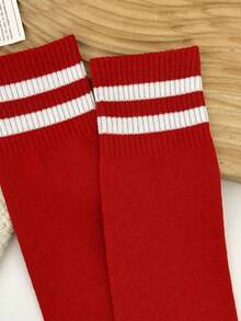 1 Pair 8-14 Years Old Children Knee-High Football Socks, Moisture-Wicking Breathable Striped Long Tube Sports Socks, Suitable For, First Day Of School - Multicolor - View 8