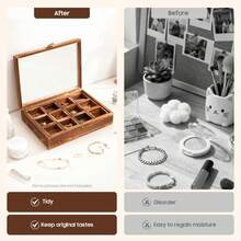 12-Compartment Countertop Wood Spice Box, Clear Acrylic Lid Portable Tea Seasoning Storage Organizer With Spoon For Home Restaurant - Brown - View 2