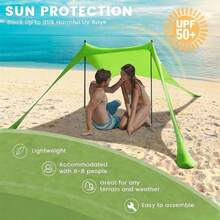 Green Family Beach Sun Shelter Tent With Support Stability Poles, Outdoor Sun Protection Canopy, Portable Shade Pavilion, Suitable For Beach Camping Picnic Backyard Party Garden Use - 1pc - View 4