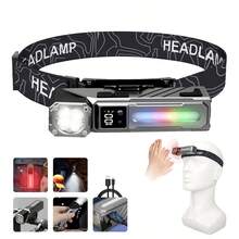 1 Stück All-In-One Licht! Type-C aufladbare magnetische Bewegungssensor-Stirnlampe, umwandelbar in Taschenlampe/Fahrradlicht, mit RGB-Seitenleuchten - Scheinwerfer - Übersicht 9